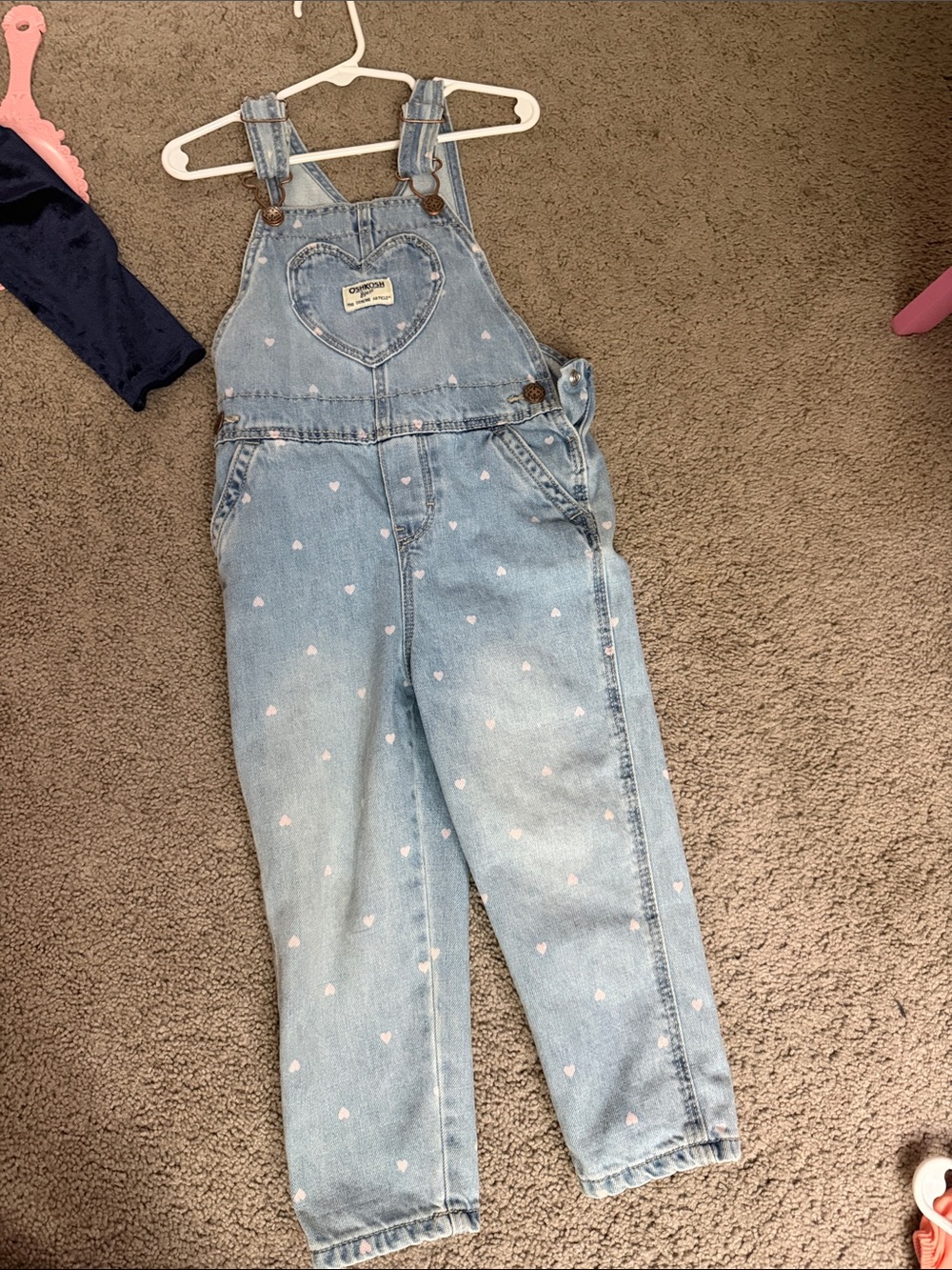 Carter's Light Blue Denim Overalls with Pink Hearts